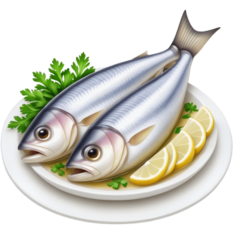 Cinematic Realistic Herring Dish Emoji, showcasing a traditional preparation of fresh herring with onions rendered with lifelike detail and cool, crisp lighting. emoji