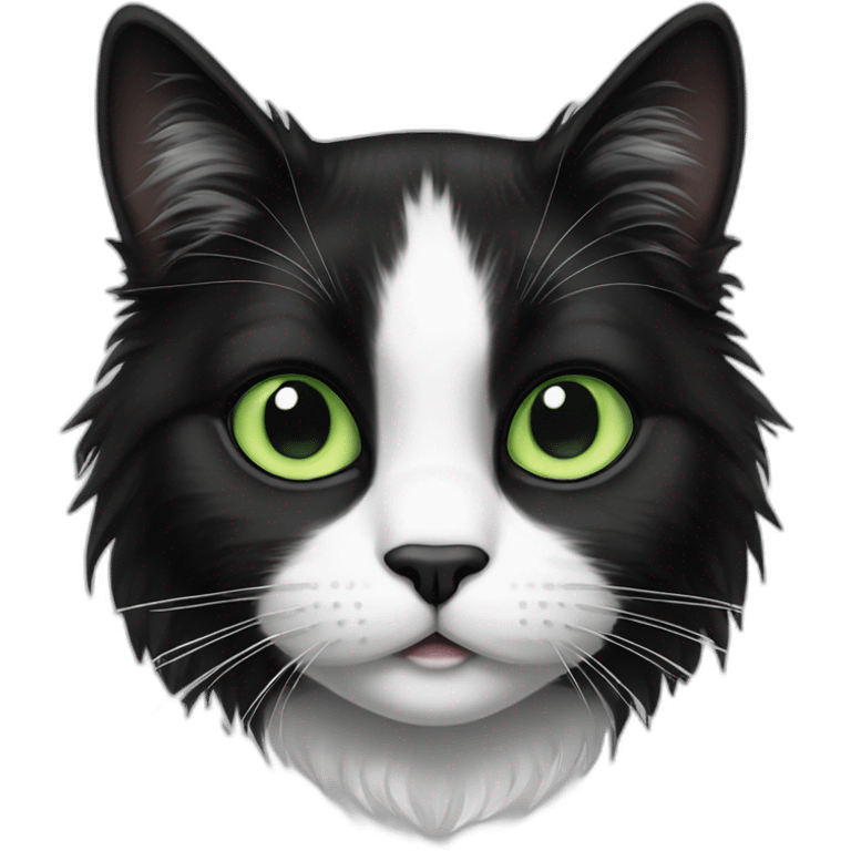 dumb looking tuxedo cat long haired green eyes black white emoji