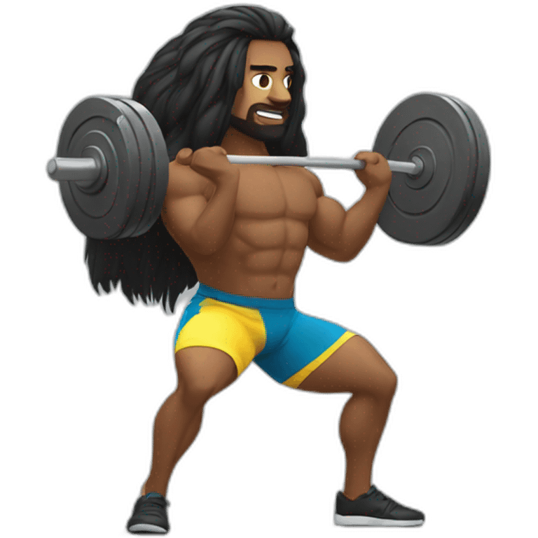 Man with long hair doing Weightlifting snatch emoji