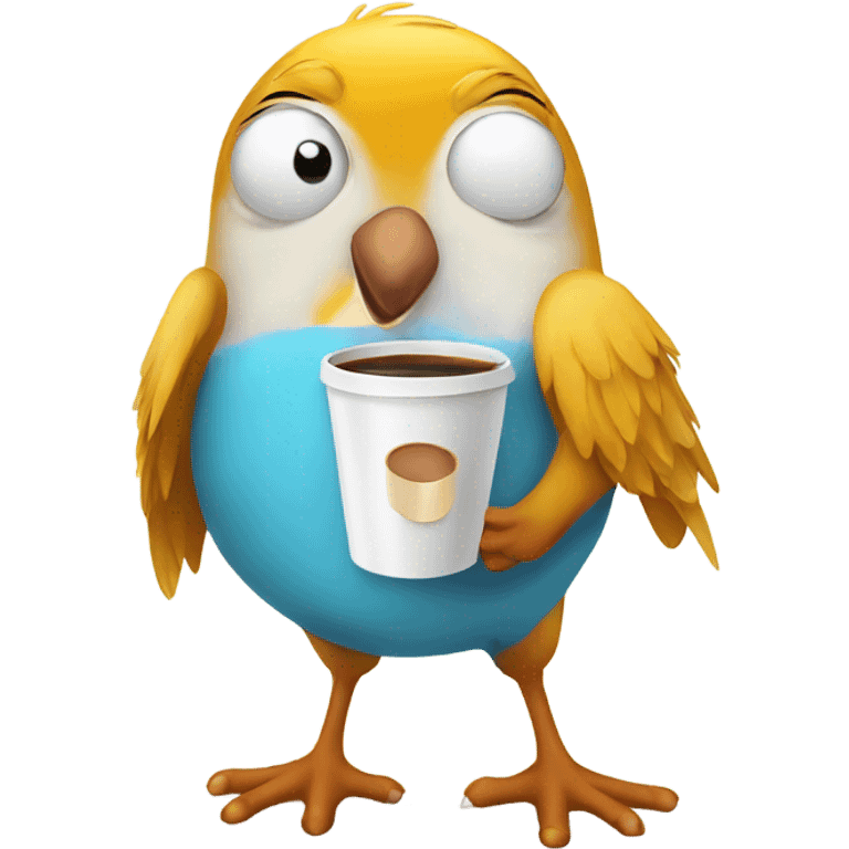 Cartoon bird wearing a pair of underwear drinking coffee  emoji