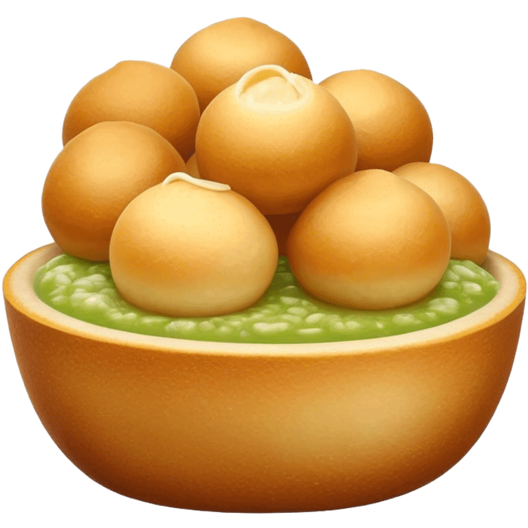 A simple 3D color illustration of a single pani puri, with realistic shading and texture, on a pure white background.

 emoji