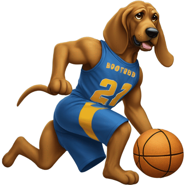 A blue and Gold bloodhound dunking a basketball! emoji