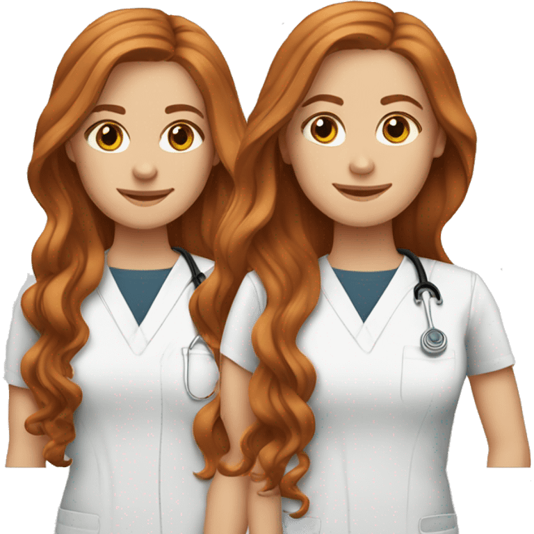 white girl. long wavy auburn hair. Scrubs.  emoji