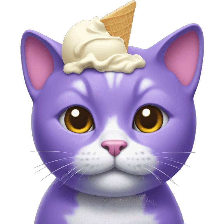 purple cat with ice cream on head emoji