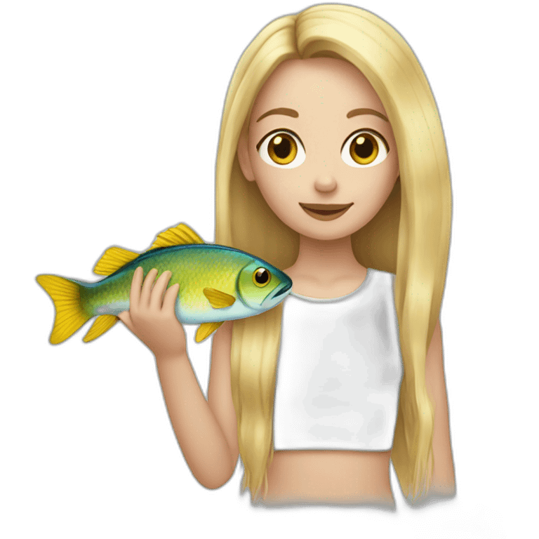 Girl blonde long hair holding fish emoji