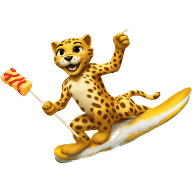 Chester the cheetah riding the waves while eating hot cheetoes  emoji