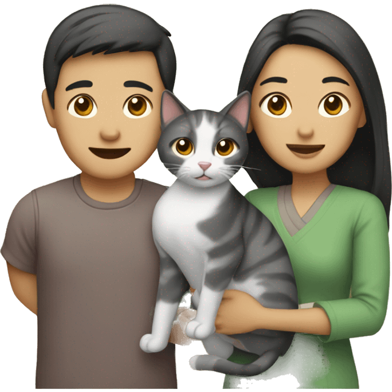 Asian couple with a cat emoji