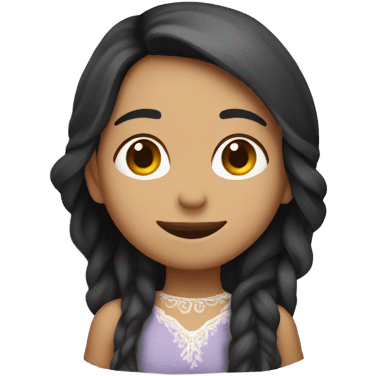 Chica morena cabello largo rojizo con un lunar en el pomulo izquierdo y sonriente  emoji