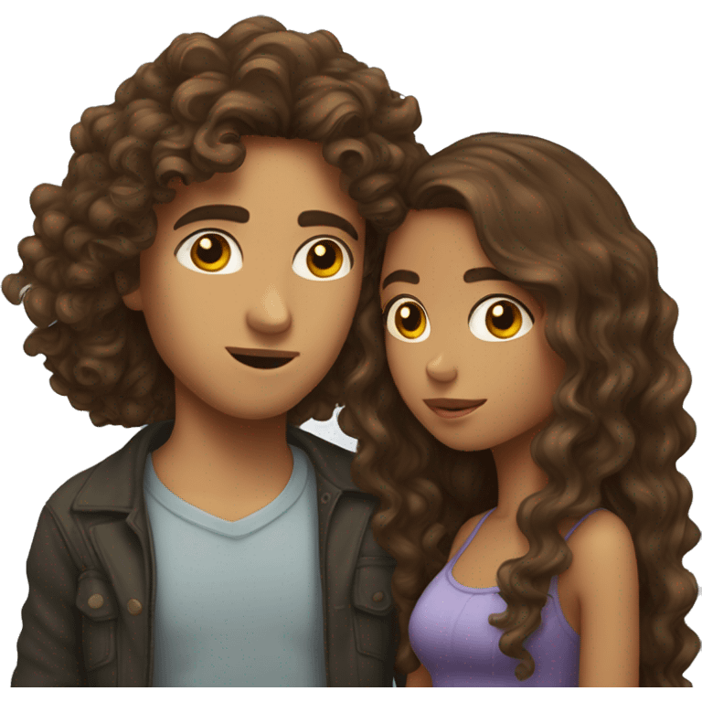 boy with long curly hair kissing girl with long brown hair  emoji