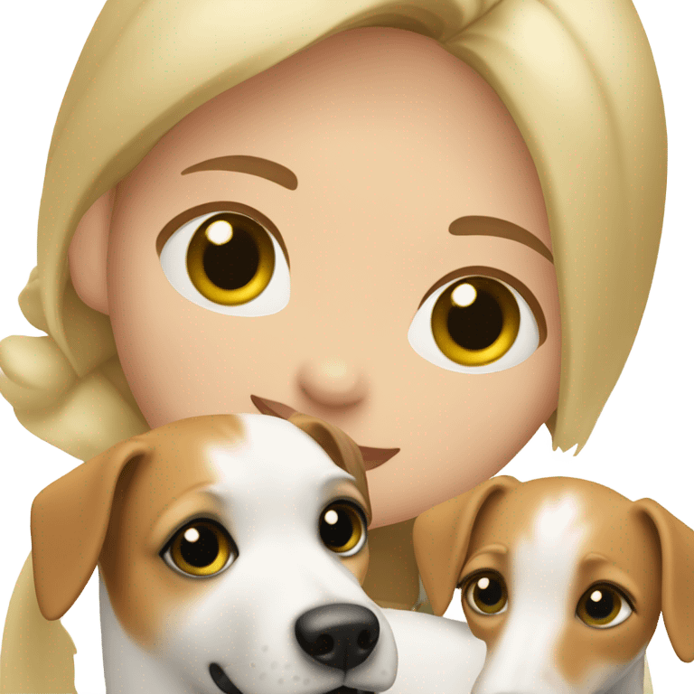 blonde girl with green eyes holds a Jack Russell terrier in her arms emoji