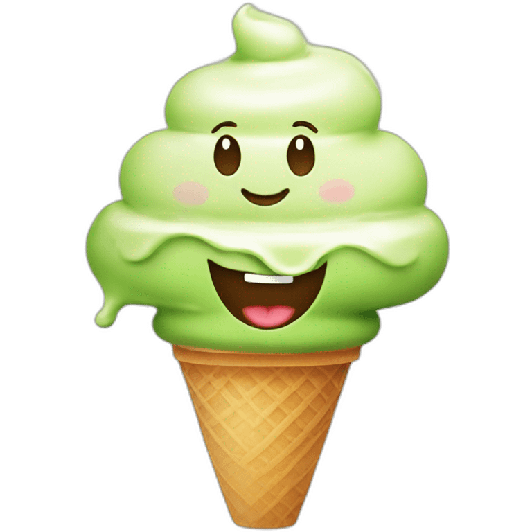 Green tea ice cream with a happy face emoji