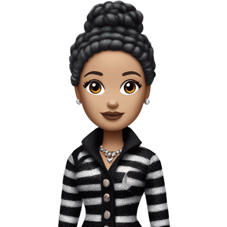 Bouclé Beauty Barbie, Wednesday Addams from academy, in dark-gray and black striped emoji