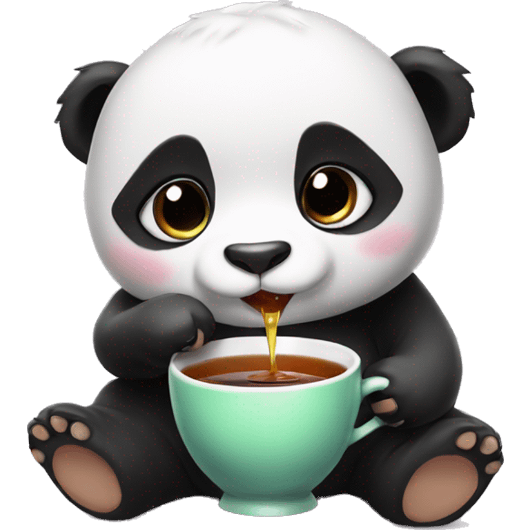 Cute panda baby drinking tea emoji