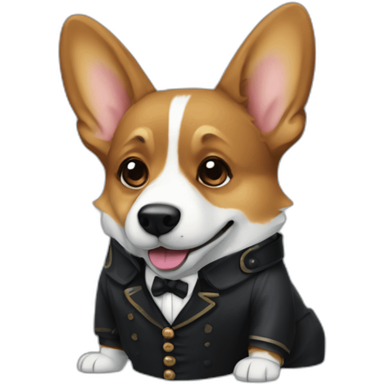 Corgi negro con traje de Sherlock holmes emoji