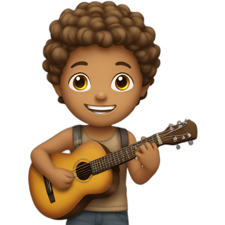 white-brown child happy to play guitar emoji