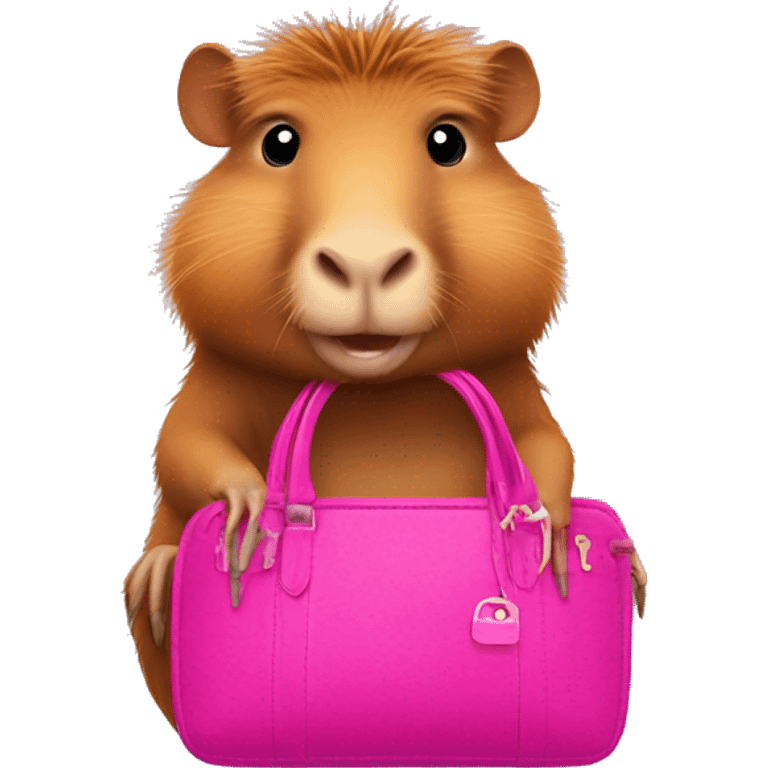 Hot pink capybara with a designer bag emoji