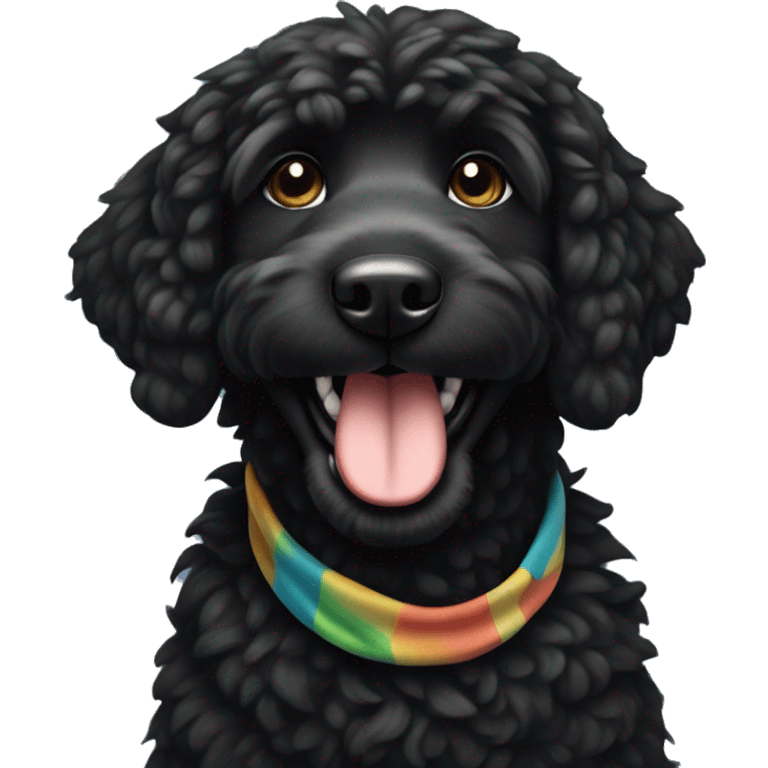 2 BLACK Groodles with a big smile. Also with a bandanna around its neck. Both Dogs need to be all black fur emoji