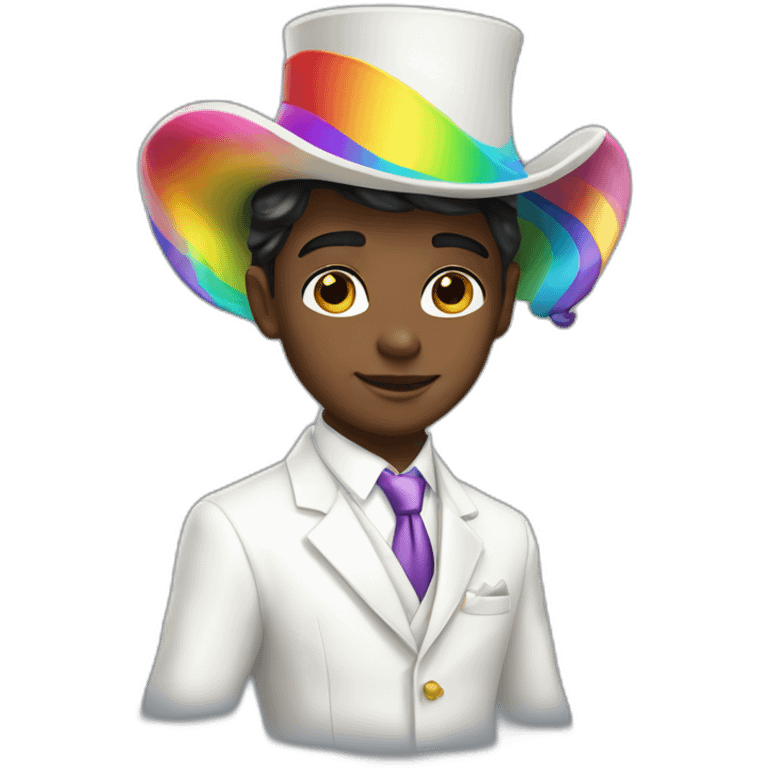 Posh-boy-with-white-suit-and-rainbow-unicorn-hat emoji