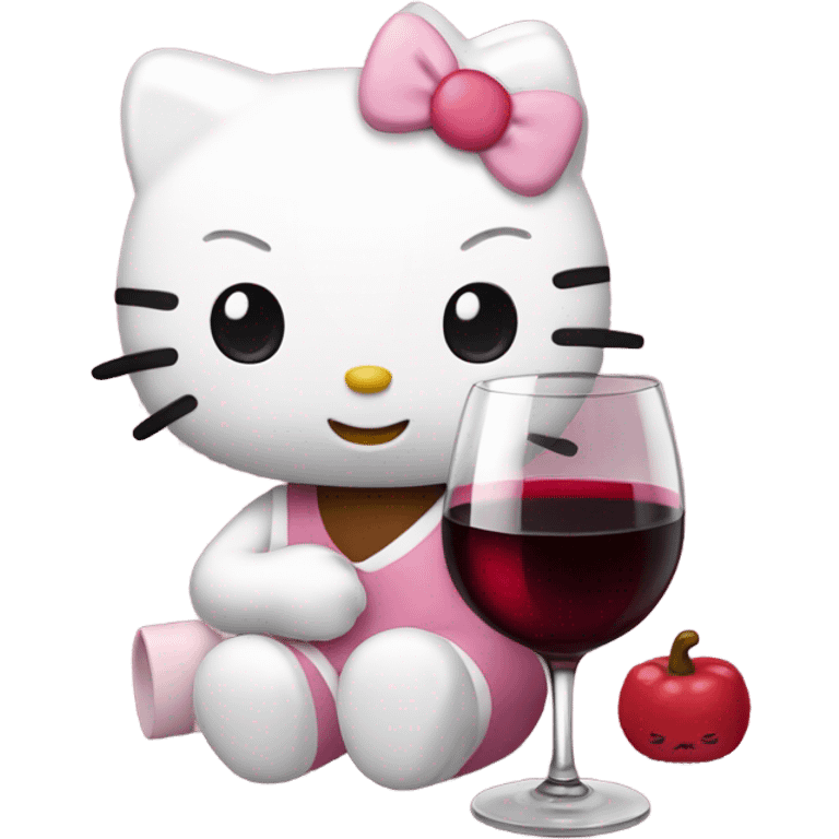 Hello Kitty drinking red wine emoji