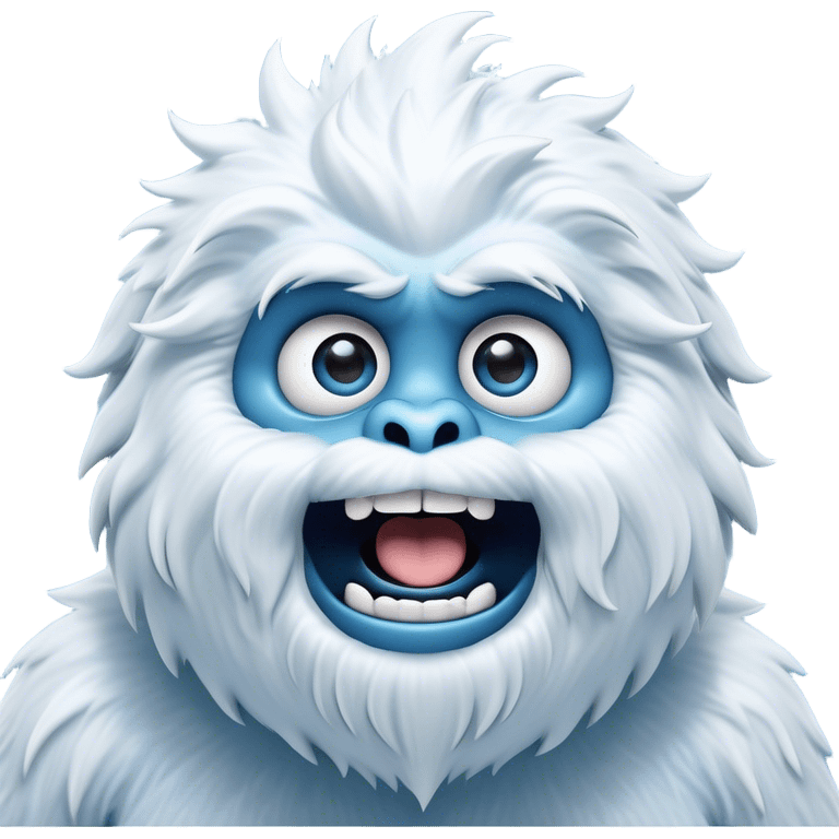 Cinematic Comical Yeti Portrait Emoji, with a cartoonishly exaggerated, fluffy figure in cool, frosty whites and icy blues, head tilted in an overly surprised expression with wide, comically sparkling eyes and a quirky, open-mouthed grin, simplified yet hilariously detailed, glowing with a soft frosty outline capturing the meme-worthy fun of a yeti in playful shock! emoji