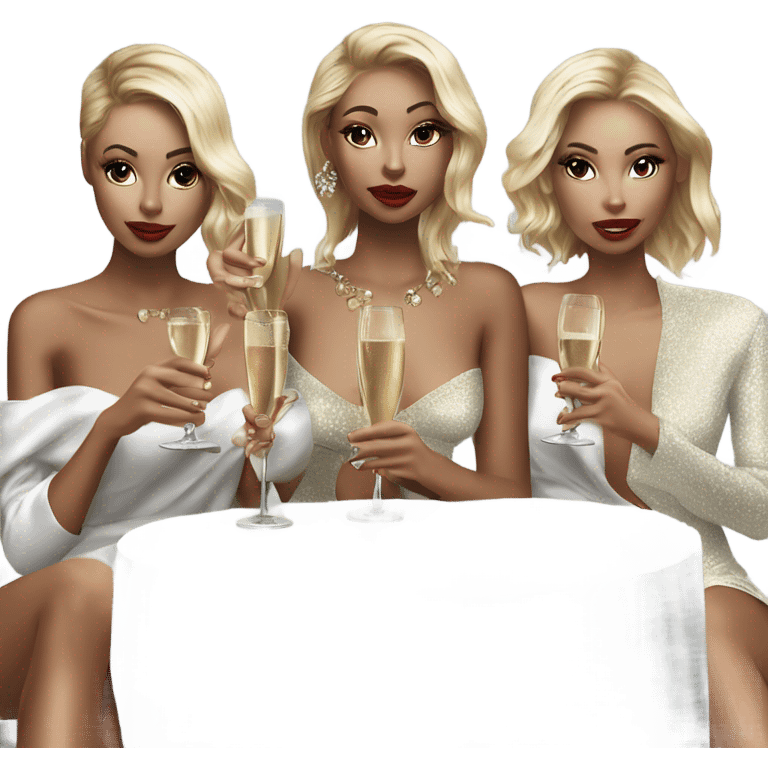 Hyper Realistic beautiful high fashion models drinking champagne  emoji