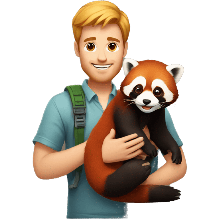 a man holding a red panda emoji