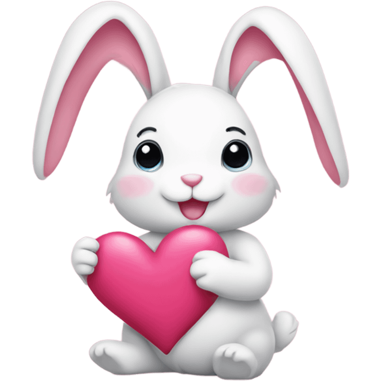 A pink bunny holding a heart  emoji