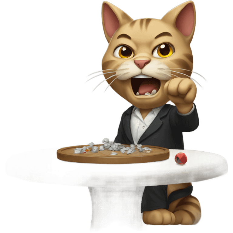 Angry cat throwing table emoji