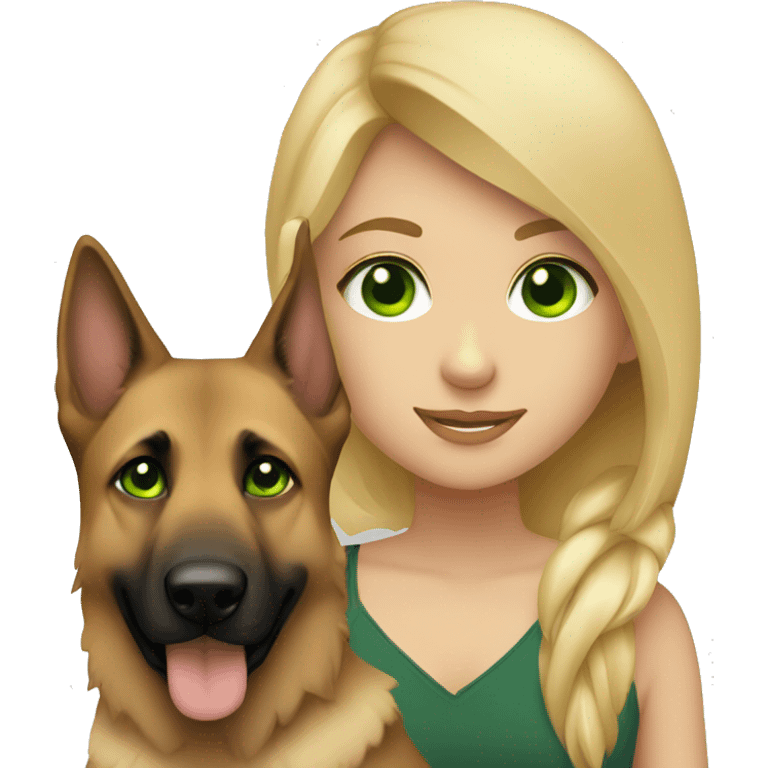 girl with green eyes, blond hair and a german shepherd emoji