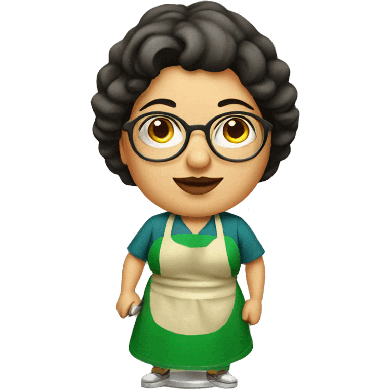 mexican chubby lady green apron  with glasses cooking tacos emoji