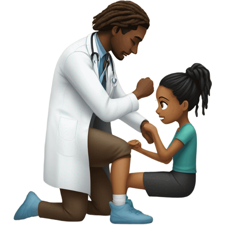 Black doctor fixing brown girl with dreads leg  emoji