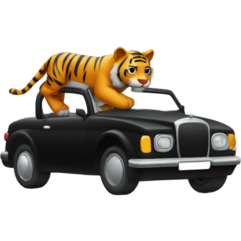 tiger driving black car emoji