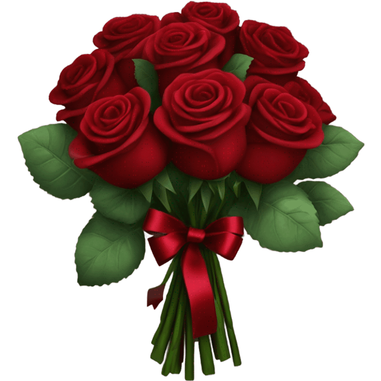 A bouquet of deep red roses tied with a burgundy satin ribbon
 emoji