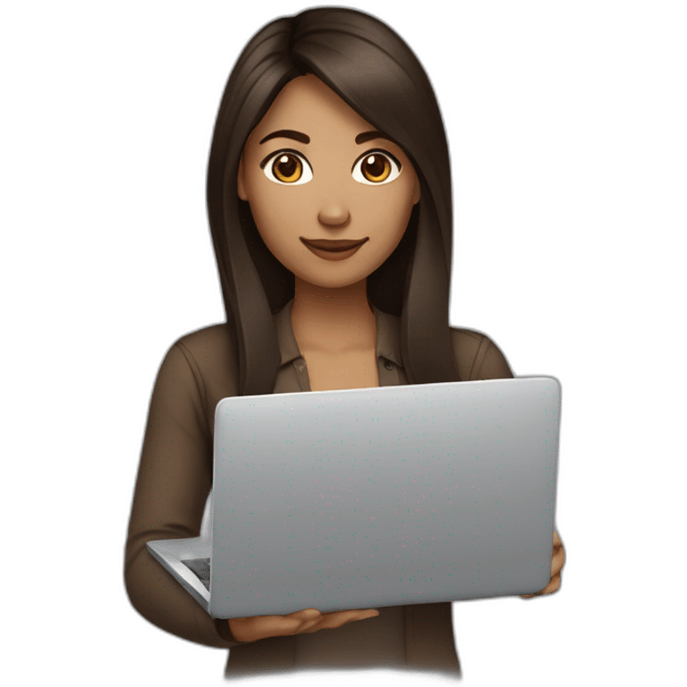 woman light brown skin long dark brown hair with laptop, brown eyes emoji