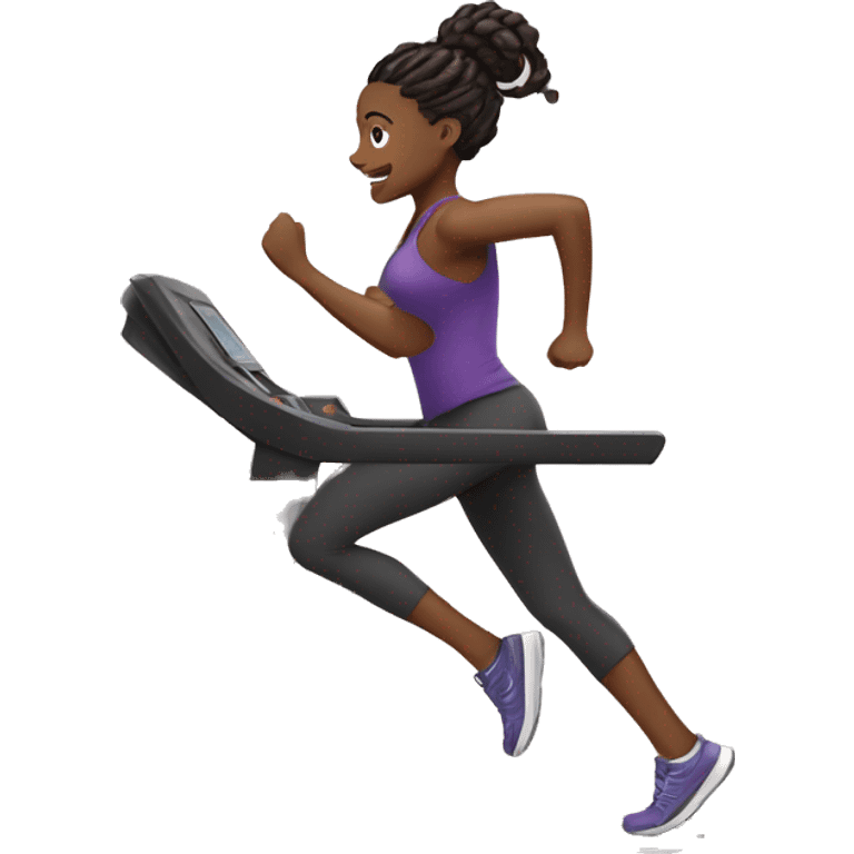 Black girl with locs in a ponytail running on treadmill emoji