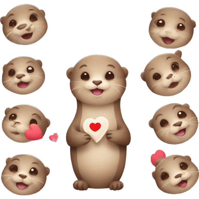 Cute otter in love with hearts emoji