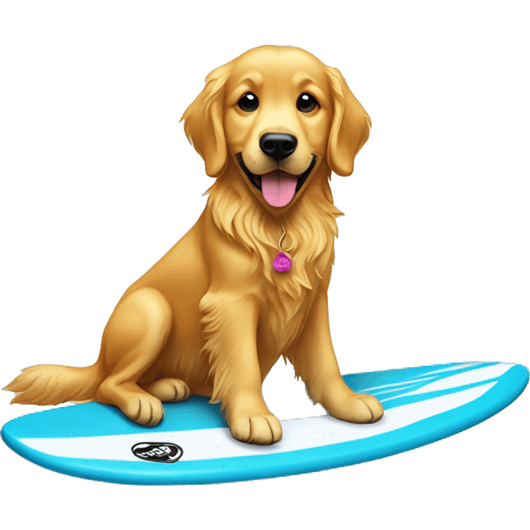 Golden retriever on surfboard emoji