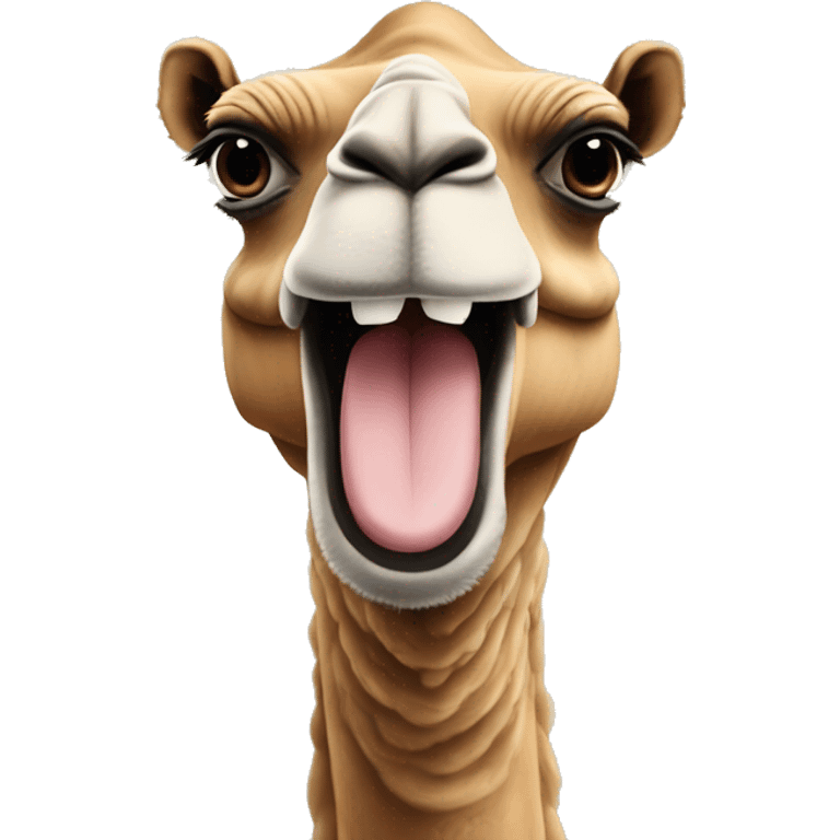 Camel make it cartoon and Let him look at the screen and let him raise his two hand like Celebrate emoji