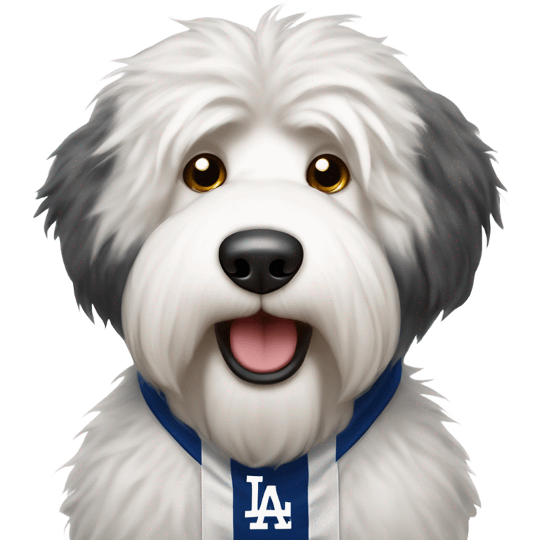 Old English Sheepdog wearing Dodgers shirt emoji