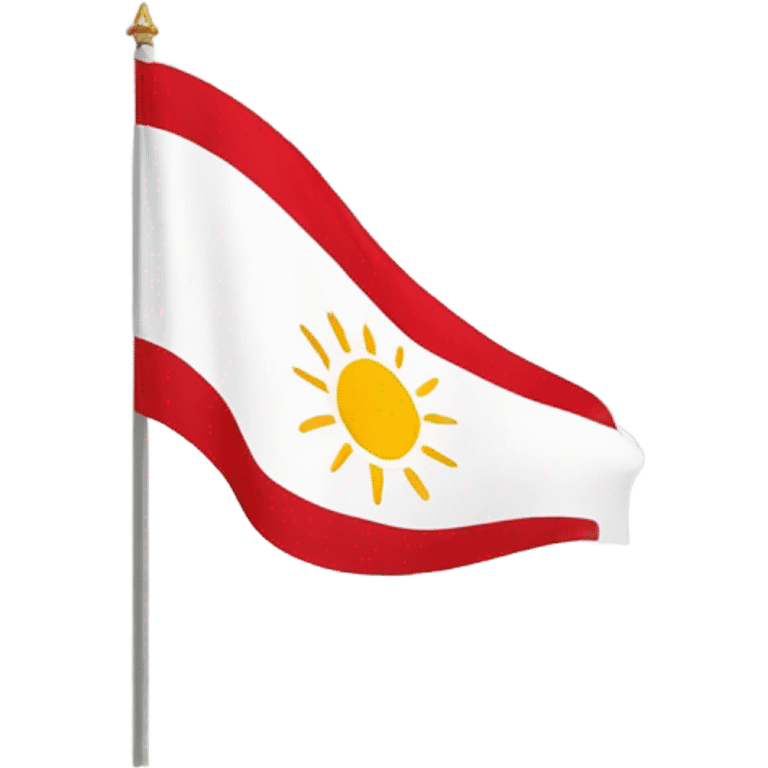 Ezidi flag. On the left side the whole side is red. The right side is all white. And in the middle is the symbol of the bright sun.  emoji