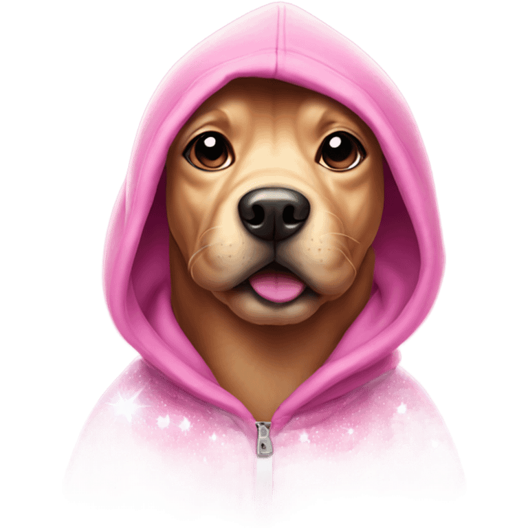 Pink Dog wearing hoodie with sparkles  emoji