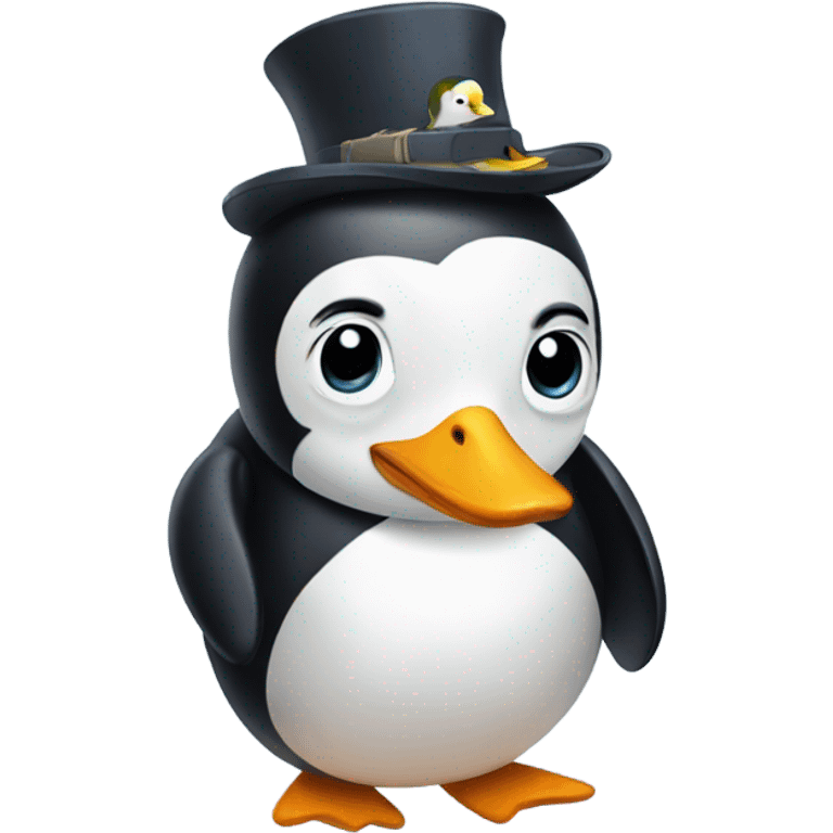 Penguin with duck on its shoulders emoji