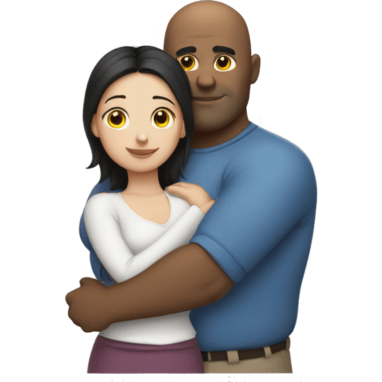 fat bald blue eyed man hugs slim dark haired girl emoji