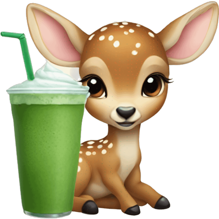 baby deer drinking iced matcha latte  emoji