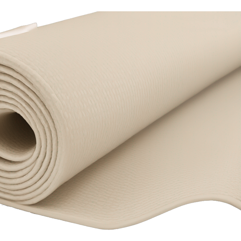 A cream coloured yoga mat that is folded up  emoji