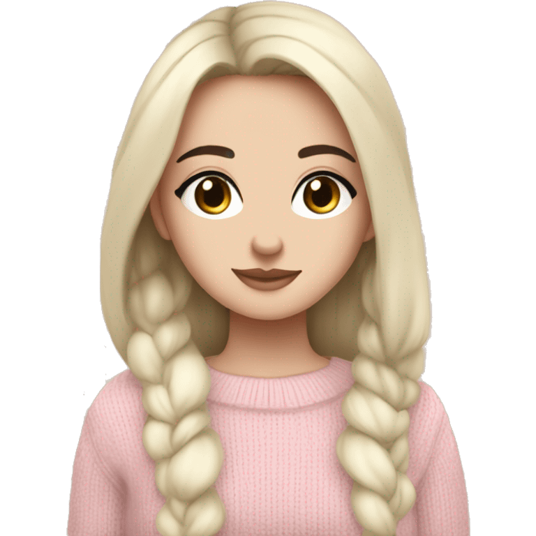 Pretty darkbrown eyed white girl with black hair light pink sweater cozy emoji