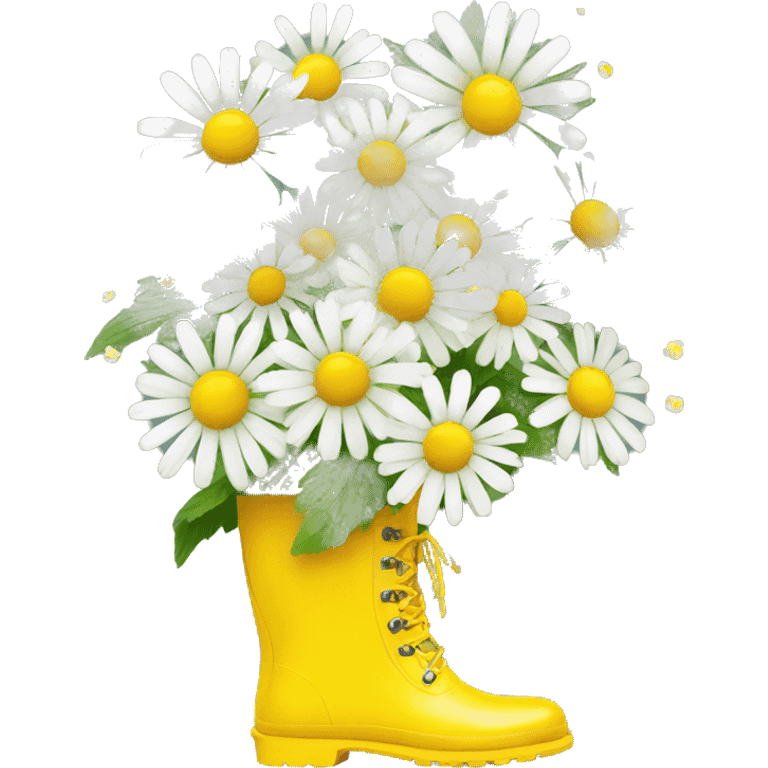 Bouquet of white chamomile flowers in yellow rain boots emoji