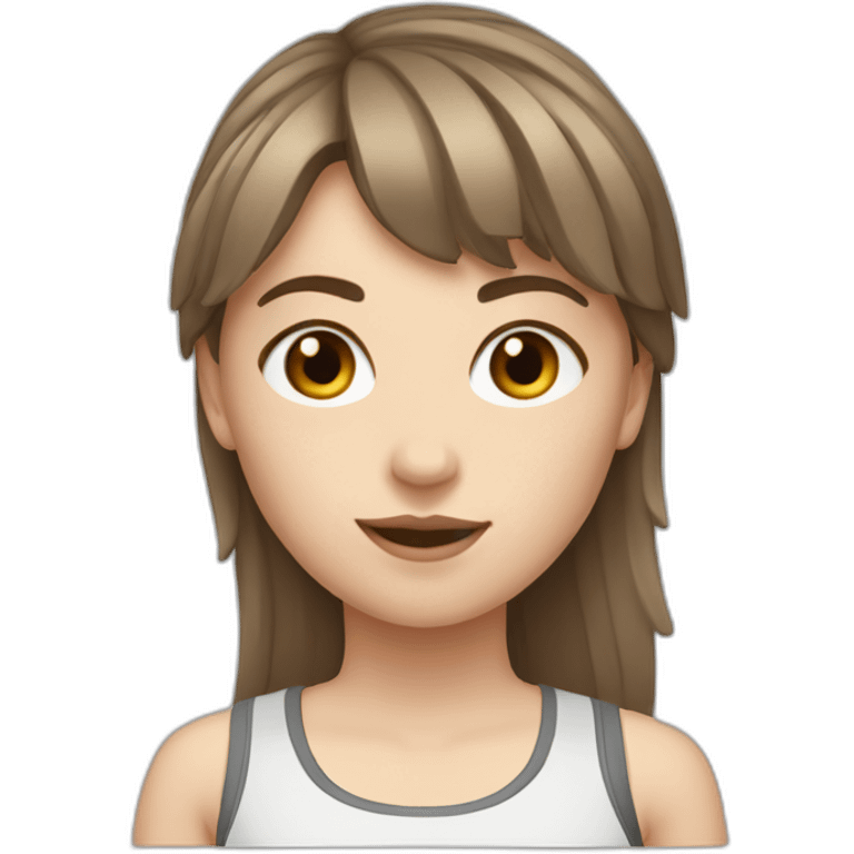 A white girl with brune hair and a fringe in a sport outfit emoji