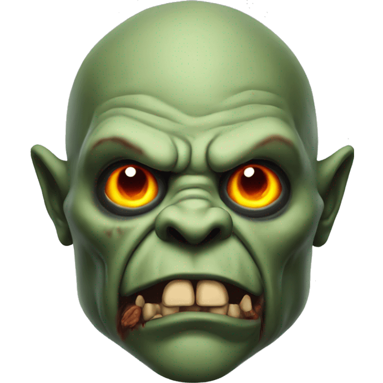 An orc with burning eyes and a skull emoji