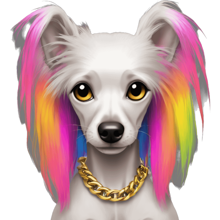 Punk Chinese crested dog neon rainbow hair gold chain punk piercings tattoos punk ear piercings emoji